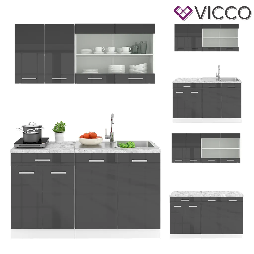 Vicco Küchenzeile + Arbeitsplatten R-Line Weiß Anthrazit Hochglanz 140 Cm Holzwerkstoff 7 Vicco Küchenzeile + Arbeitsplatten R-Line Weiß Anthrazit Hochglanz 140 Cm Holzwerkstoff – Bild 7