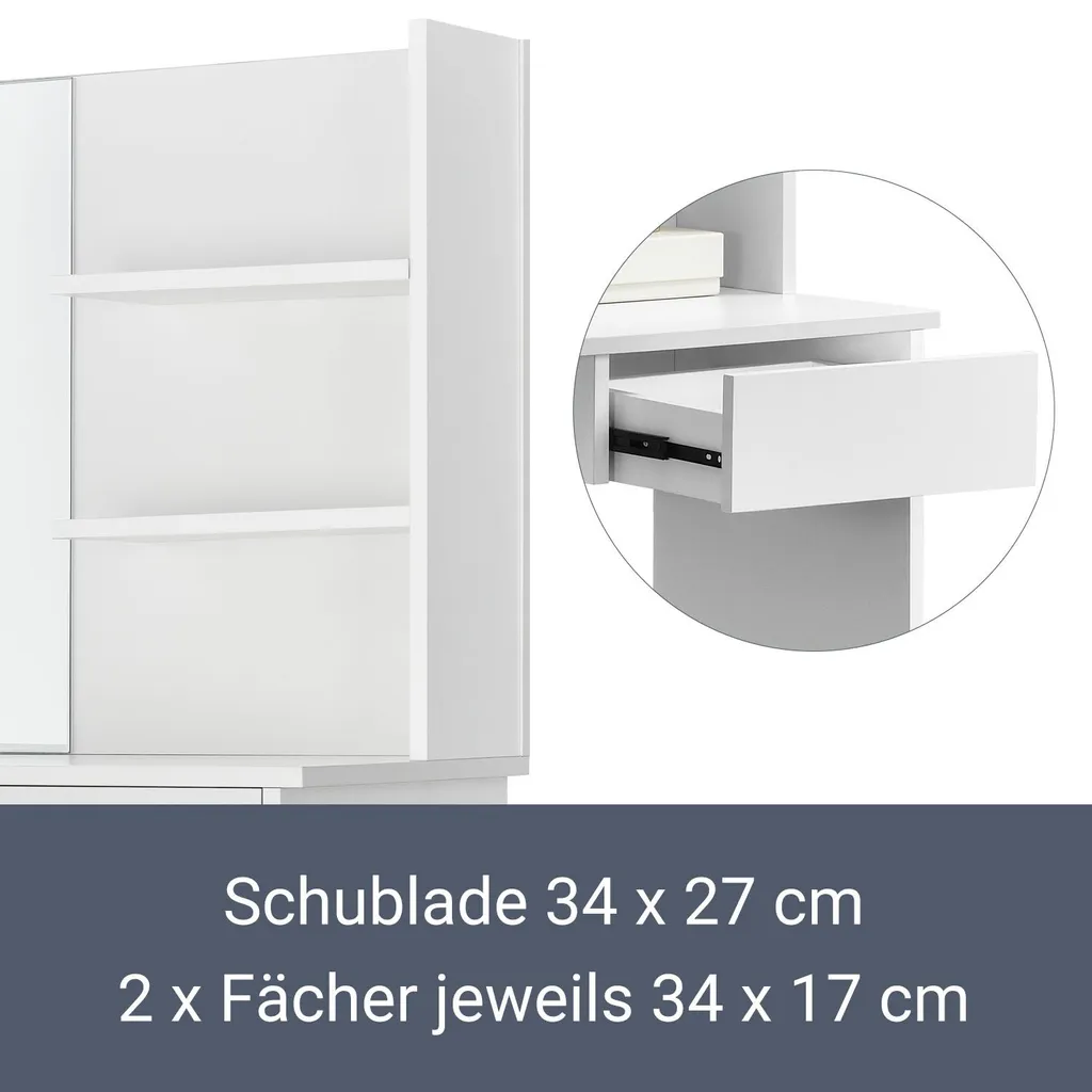 Juskys Schminktisch Jenna – Eleganter Kosmetiktisch 75 X 40 X 135 Cm In Weiß – Moderner Frisiertisch Aus Holz Mit Spiegel, Schublade & 2 Ablagefächern 5 Juskys Schminktisch Jenna – Eleganter Kosmetiktisch 75 X 40 X 135 Cm In Weiß – Moderner Frisiertisch Aus Holz Mit Spiegel, Schublade & 2 Ablagefächern – Bild 5