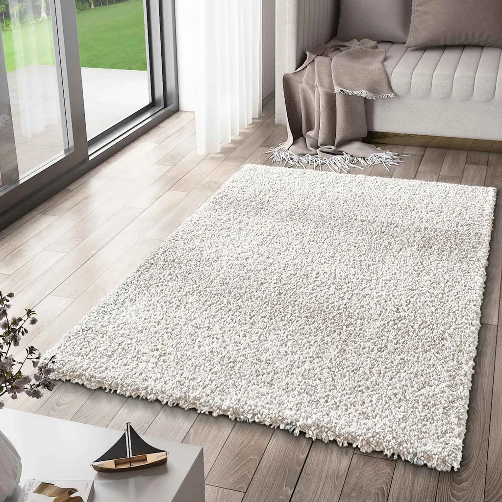 Prime Shaggy Hochflor Teppich Einfarbig Weiss Creme Weich Wohnzimmer, Maße:120x170 Cm 1 Prime Shaggy Hochflor Teppich Einfarbig Weiss Creme Weich Wohnzimmer, Maße:120x170 Cm