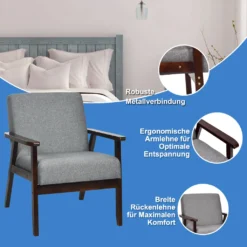 COSTWAY Akzentstuhl, Gepolsterter Stoffstuhl Mit Beinen Aus Kautschukholz, Sessel Für Wohnzimmer Büro Balkon Dunkelgrau -Vidaxlko Verkaufe 3653d2afbb9f9e2bb9347fa0934f701a