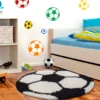 Wunderschöne Kinderteppich Rund , Höhe 30 Mm, Fußball Motiv, Größe:Ø 120 Cm Rund, Farbe:Schwarz
