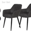 2er Set Armlehnenstuhl Roberta I Vintage Anthrazit, Metallgestell Schwarz, Gepolsterte Armlehne