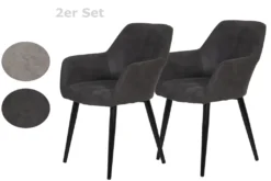 2er Set Armlehnenstuhl Roberta I Vintage Anthrazit, Metallgestell Schwarz, Gepolsterte Armlehne
