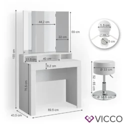 Vicco Schminktisch Nora Weiß Mit LED-Beleuchtung Spiegel Hocker Frisiertisch -Vidaxlko Verkaufe 3862a86d96da0eccc4aa806ebfc9089b