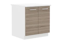 Zweitüriger Küchenunterschrank Mit Arbeitsplatte SOPHIA 80D 2F ZB, Küchenzeile Wandregal , Küchenblock Schubunterschrank, Küchenmöbel Arbeitsplatte, 80x82x60, Weiß/Sonoma Eiche Trüffel