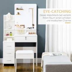 HOMCOM Schminktisch Mit Hocker, Kosmetiktisch Mit Spiegel, Frisiertisch Mit Schubladen, Ablagen, Frisierkommode Mit Anti-Kipp-Schutz Für Schlafzimmer, Weiß, 80 X 38 X 143cm -Vidaxlko Verkaufe 3a2618f5dc96e702029d0719eedd870a