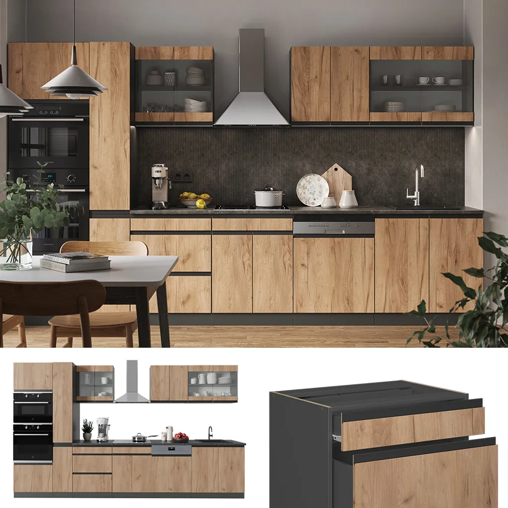 Vicco Küchenzeile R-Line J-Shape Anthrazit Goldkraft 350 Cm Holzwerkstoff 1 Vicco Küchenzeile R-Line J-Shape Anthrazit Goldkraft 350 Cm Holzwerkstoff