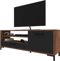 Selsey CASCATE - TV-Lowboard - TV-Schrank In Nussbaum / Schwarz Mit Offenen Fächern Und Türen, Stehend, 139 Cm Breit -Vidaxlko Verkaufe 3cf9d6e0d1adadda3caea56919955a96