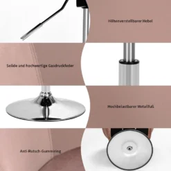 COSTWAY Akzentstuhl Höhenverstellbarer, Polsterstuhl 360°drehbar, Esszimmerstuhl Bis 120kg Belastbar, Samt Drehsessel (Rosa) -Vidaxlko Verkaufe 3d2fb976a38b86b6ae4b0c0f1127a561
