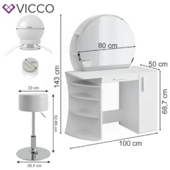 Vicco Schminktisch + Hocker + LED Almina Weiß 100 X 143 X 50 Cm Holzwerkstoff -Vidaxlko Verkaufe 3d34e901a9cbf787ca2944d41588f167