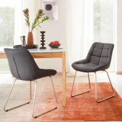 Homica Esszimmerstühle 2er Set Mit Bügelfuß Und Steppnähten, Bezug Anthrazit, Gestell In Edelstahloptik -Vidaxlko Verkaufe 3f3ecbb84d7f12b7cb64d2433ce1ae32