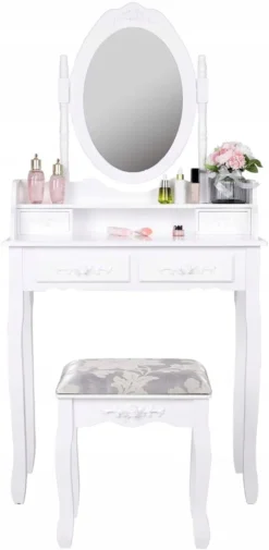 Italform Schminktisch Mit Hocker Und Drehbaren Spiegel Weiß 4 Schubladen 75 X 147 X 40cm -Vidaxlko Verkaufe 3f62e4464905be89159f701de5673120