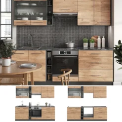 Vicco Küchenzeile Fame-Line Anthrazit Goldkraft 235 Cm Holzwerkstoff