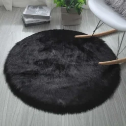 Runde Flauschige Teppich Flauschige Langflor Shaggy Teppich Hochflor Läufer Wohnzimmer (Schwarz)