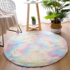 120cm Regenbogen Hochflor Runden Teppich Wohnzimmer Fellteppich Kunstfell Flauschig Dicker Waschmaschinenfest -Vidaxlko Verkaufe 408b665fafd2ca89b490636aeeffd9d7