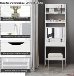 COSTWAY Schminktisch Mit Klappspiegel, Make-up Tisch Leiterregal, Frisiertisch Set Mit Hocker, Frisierkommode Mit Haken Und Ablagefaechern, Schreibtisch Weiss 8 COSTWAY Schminktisch Mit Klappspiegel, Make-up Tisch Leiterregal, Frisiertisch Set Mit Hocker, Frisierkommode Mit Haken Und Ablagefaechern, Schreibtisch Weiss -Vidaxlko Verkaufe 41560f002d3195d972ad02035d7c4ac5