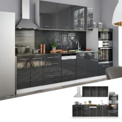 Vicco Küchenzeile Fame-Line Weiß Anthrazit Hochglanz 295 Cm Holzwerkstoff