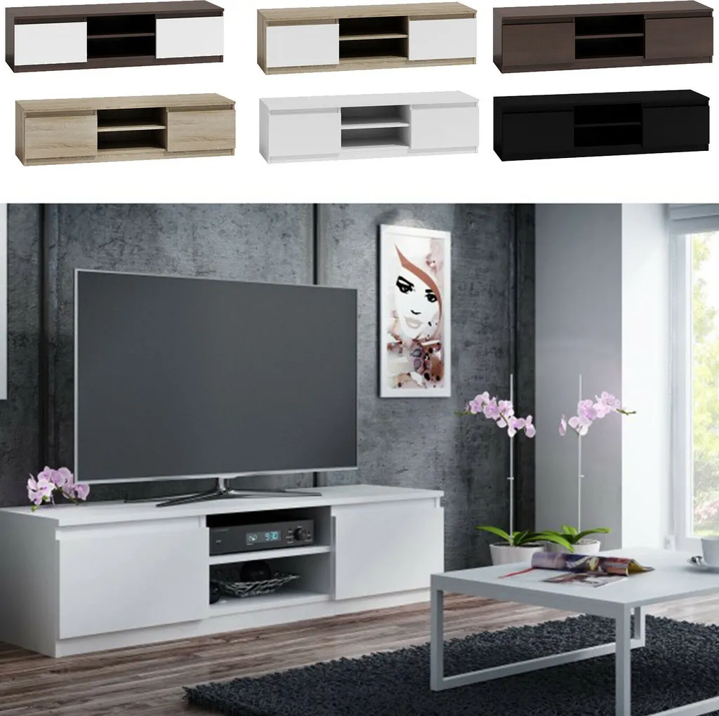 TV Schrank Lowboard Fernseher Schrank TV Möbel Fernsehtisch Sonoma Weiß, Farbe:Sonoma Weiß, Größe:140cm 3 TV Schrank Lowboard Fernseher Schrank TV Möbel Fernsehtisch Sonoma Weiß, Farbe:Sonoma Weiß, Größe:140cm – Bild 3