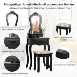 COSTWAY Schminktisch Set Kosmetiktisch Mit Abnehmbarem Spiegel Gepolstertem Hocker Und 3 Schubladen Schwarz -Vidaxlko Verkaufe 4361559975f57a4d12cd4c25115f9535