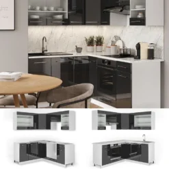 Vicco Eckküchenzeile Fame-Line Weiß Anthrazit Hochglanz 160,5 X 190 Cm Holzwerkstoff