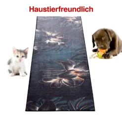 Mynes Home Küchenteppich Waschbar Küchenläufer Rutschfest Teppich Läufer Blau Schwarze Blume-50x180 Cm -Vidaxlko Verkaufe 43dd2e36846349fc21383857f1d1bbaa