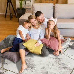 Teppich Wohnzimmer – Gold Grau - Kurzflor- Marmor Optik - Geometrisch, Größe:160 Cm Rund -Vidaxlko Verkaufe 4411fe5e2015b6be5fe0cb24038048e5