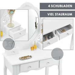 Juskys Schminktisch Julia Mit Spiegel, Hocker & 4 Schubladen, 74 X 40 X 138 Cm, Weiß, Landhausstil, MDF Holz, Kosmetiktisch Frisiertisch Kommode -Vidaxlko Verkaufe 44127f9beb31077d4217d73c251cf1bb
