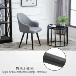 HOMCOM Esszimmerstuhl, Wohnzimmerstuhl, Bürostuhl, Polsterstuhl, Sessel Mit Armlehne, Leinen Stahl, Grau, 56 X 58,5 X 84,5 Cm -Vidaxlko Verkaufe 49c9e4ec05687861af92c0bd07833dd8