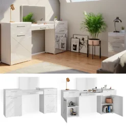 Vicco Schminktisch Irma Weiß Hochglanz 190,3 X 90 X 39 Cm Holzwerkstoff