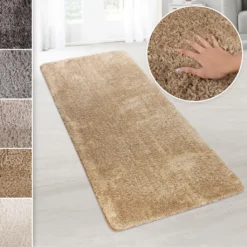 Karat Flokati Shaggy Teppich Elite Küchenläufer Teppichläufer Flurteppich, Hellbraun, 80x500 Cm
