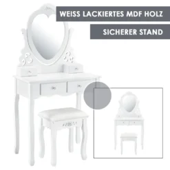 Juskys Schminktisch Julia Mit Spiegel, Hocker & 4 Schubladen, 74 X 40 X 138 Cm, Weiß, Landhausstil, MDF Holz, Kosmetiktisch Frisiertisch Kommode -Vidaxlko Verkaufe 4d974d328da2f8f71f14b8ee0b44494d