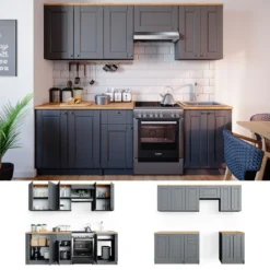 Vicco Küchenzeile Bergamo Grau 240 Cm Holzwerkstoff