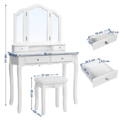 Schminktisch Mit Spiegel Und Hocker Frisiertisch Mit 4 Schubladen Inkl. 2 Stück Unterteiler Kosmetiktisch Mit Kippsicherung Weiß SONGMICS RDT07W -Vidaxlko Verkaufe 503cea8449f24ad3f8ee3bbf484c744e