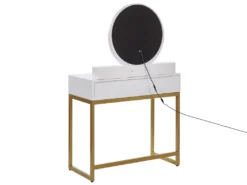 Schminktisch Weiß Und Gold MDF-Platte Mit Metallbeinen Rundem LED-Spiegel 4 Schubladen Hocker Glamour Für Erwachsene Schlafzimmer Jugendzimmer -Vidaxlko Verkaufe 50d23964f5e5cc3e43139c6632743035