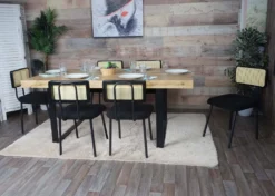 2er-Set Esszimmerstuhl HWC-K88, Lehnstuhl Stuhl, Holz Poly-Rattan Metall Bouclé Stoff/Textil Schwarz -Vidaxlko Verkaufe 5135d6ea3953d6d98d067f552aba718b