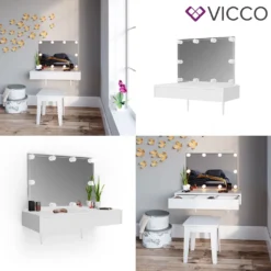 Vicco Schminktisch Alessia Frisiertisch Kommode Frisierkommode Spiegel Weiß Inklusive LED-Lichterkette -Vidaxlko Verkaufe 51c1871693191521028e8657cf5ace44