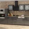 Küchenblock Mailand 370 Cm Grau Hochglanz Mit Geschirrspüler Glaskeramik Kochfeld Backofen Mikrowelle Kühlschrank Apotheker
