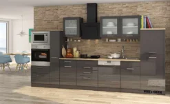 Küchenblock Mailand 370 Cm Grau Hochglanz Mit Geschirrspüler Glaskeramik Kochfeld Backofen Mikrowelle Kühlschrank Apotheker