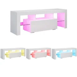 SUNSURY Weiß Hochglanz TV-Schrank W130xT35xH45cm Mit LED Beleuchtung，12-LED-Farben -Vidaxlko Verkaufe 5252668834b5b7c25012989b547e77fd