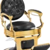 Barberpub Friseurstuhl Hydraulische Friseursessel 2933 GD, Mit Retro/ Vintage Stil, 360° Drehbar, Kunstleder, Goldrahmen , 109 × 68 × 113 Cm (Schwarz-Gold)