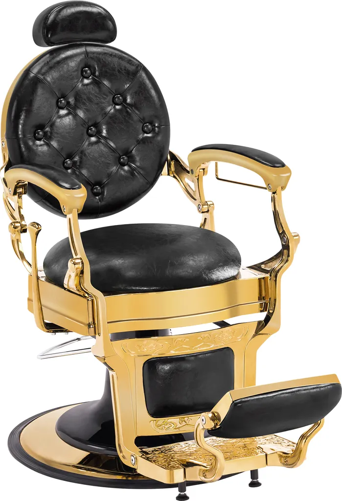 Barberpub Friseurstuhl Hydraulische Friseursessel 2933 GD, Mit Retro/ Vintage Stil, 360° Drehbar, Kunstleder, Goldrahmen , 109 × 68 × 113 Cm (Schwarz-Gold) 1 Barberpub Friseurstuhl Hydraulische Friseursessel 2933 GD, Mit Retro/ Vintage Stil, 360° Drehbar, Kunstleder, Goldrahmen , 109 × 68 × 113 Cm (Schwarz-Gold)