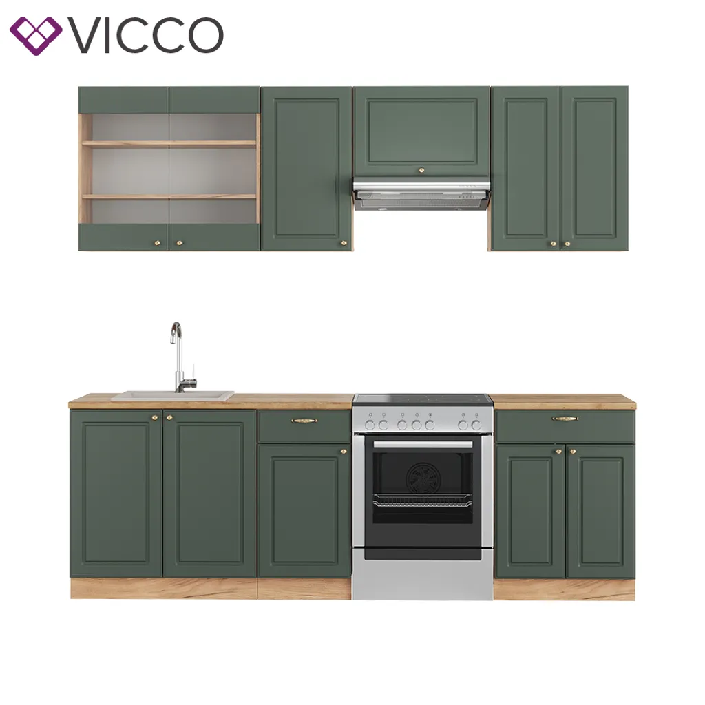 Vicco Küchenzeile Fame-Line Goldkraft Grün-Gold Landhaus 240 Cm Holzwerkstoff 2 Vicco Küchenzeile Fame-Line Goldkraft Grün-Gold Landhaus 240 Cm Holzwerkstoff – Bild 2