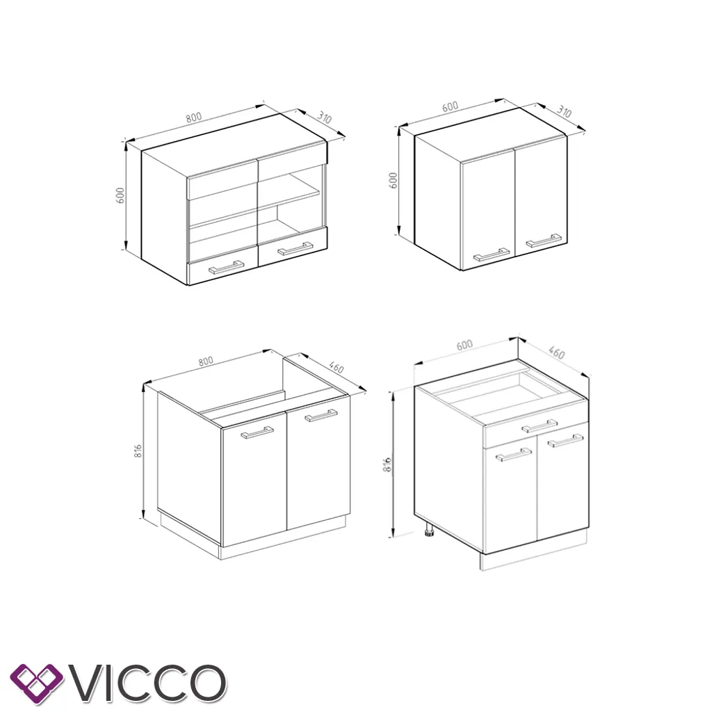 Vicco Küchenzeile + Arbeitsplatten R-Line Weiß Anthrazit Hochglanz 140 Cm Holzwerkstoff 3 Vicco Küchenzeile + Arbeitsplatten R-Line Weiß Anthrazit Hochglanz 140 Cm Holzwerkstoff – Bild 3