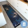 Mynes Home Küchenteppich Waschbar Küchenläufer Rutschfest Teppich Läufer Blau Schwarze Blume-50x180 Cm