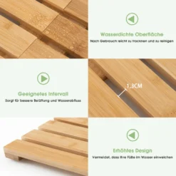 COSTWAY Faltbare Badematte Bambus Rutschfeste Duschmatte Tragbar Bodenmatte Für Badezimmer Spa Schwimmen & Pool 59,5x34,5cm -Vidaxlko Verkaufe 565769364df240dc30af18618baedb0f
