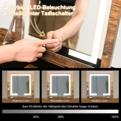 COSTWAY Schminktisch Mit Verstellbarer LED Beleuchtung, USB-Anschluss Und Klappspiegel, Frisiertisch Mit 6 Ablagefächern & Gepolstertem Hocker, Kosmetiktisch, Industrie-Design, Vintagebraun -Vidaxlko Verkaufe 5721a2ff5ce9b119a114dfb060441fe2