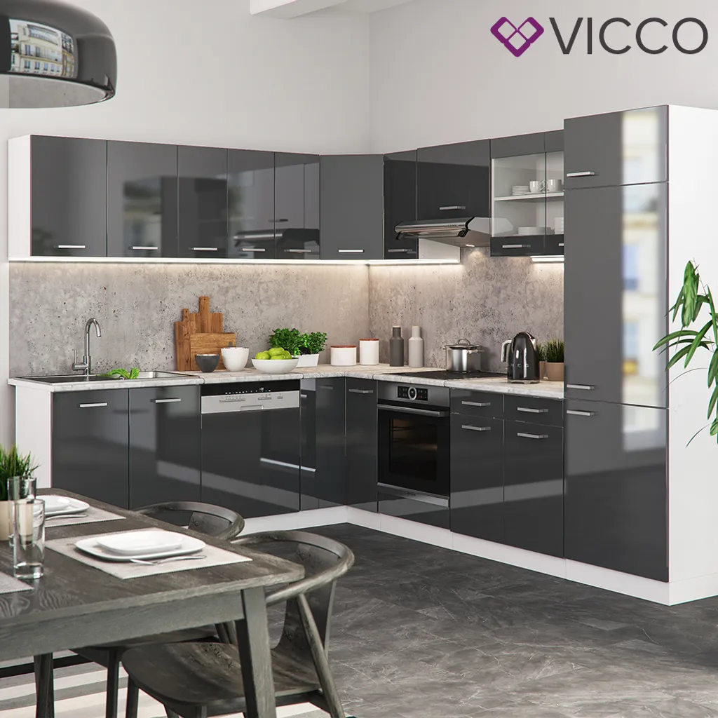 Vicco Eckküchenzeile R-Line Weiß Anthrazit Hochglanz 227 X 287 Cm Holzwerkstoff 5 Vicco Eckküchenzeile R-Line Weiß Anthrazit Hochglanz 227 X 287 Cm Holzwerkstoff – Bild 5