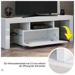 SUNSURY Weiß Hochglanz TV-Schrank W130xT35xH45cm Mit LED Beleuchtung，12-LED-Farben -Vidaxlko Verkaufe 5771c064167a05ba9b3e9b8e8ae669cf