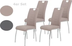 4er Set Stuhl Andrea S - Kunstleder Cappuccino - Bügelgriff Und Metallgestell Verchromt