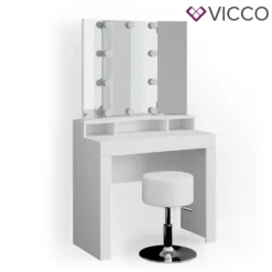 Vicco Schminktisch Nora Weiß Mit LED-Beleuchtung Spiegel Hocker Frisiertisch